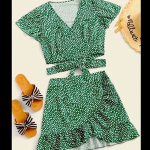 Floral Crop Top & Ruffled Mini Skirt Set